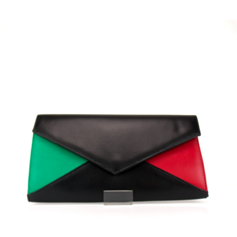bolso negro rojo y verde tricolor tipo sobre