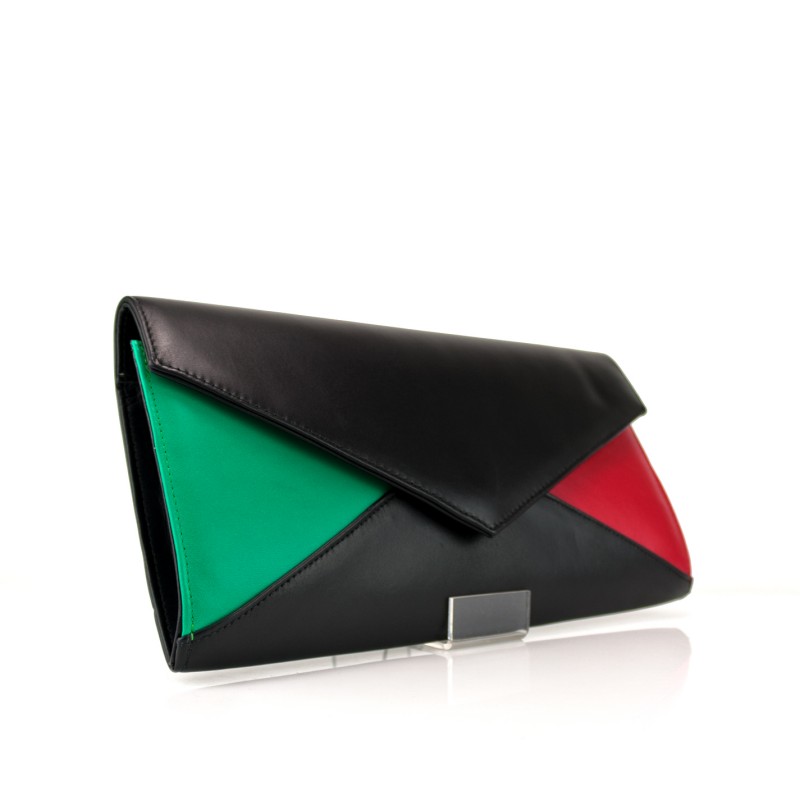 bolso negro rojo y verde tricolor tipo sobre