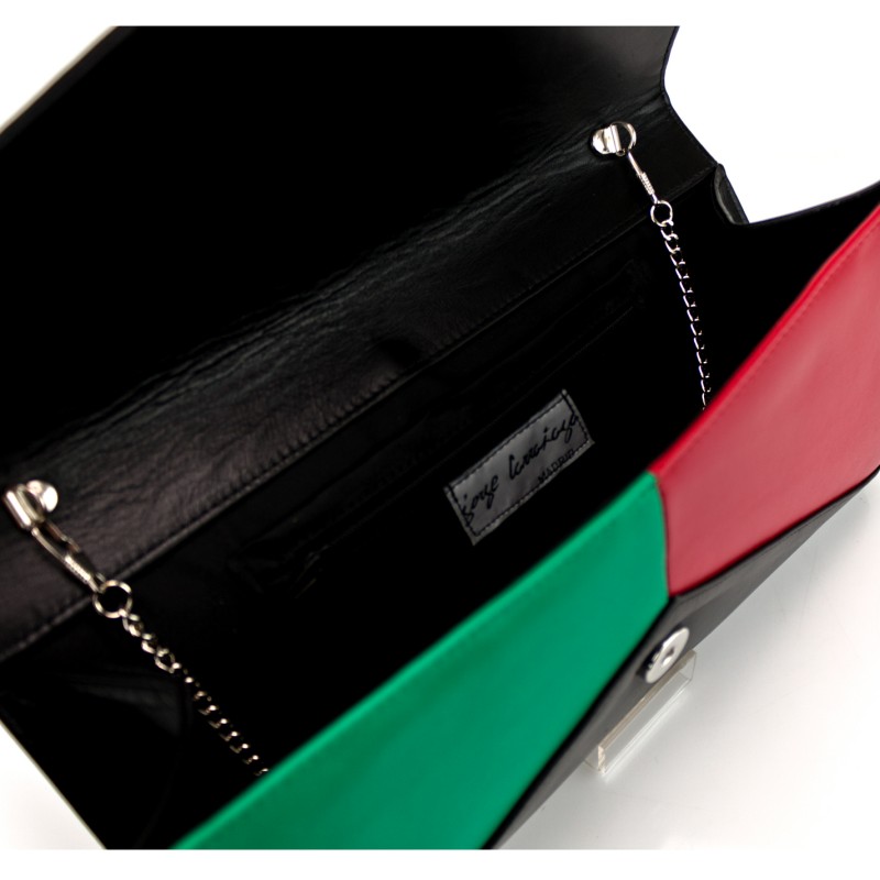 bolso negro rojo y verde tricolor tipo sobre